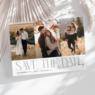 Moderne handtekening van het paar in wit met meerd save the date