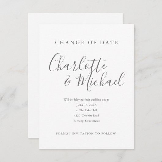 Moderne handtekening Verander de datum Uitgesteld Aankondigingskaart (Voorkant / Achterkant)
