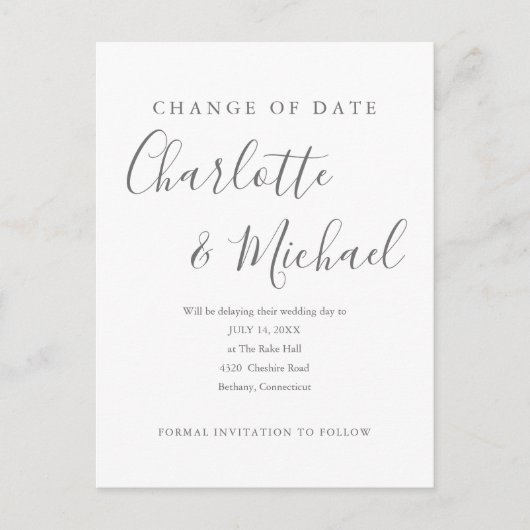 Moderne handtekening Verander de datum Uitgesteld Briefkaart (Voorkant)