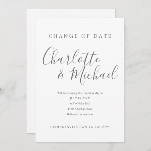 Moderne handtekening Verander de datum Uitgesteld Kaart (Voorkant / Achterkant)