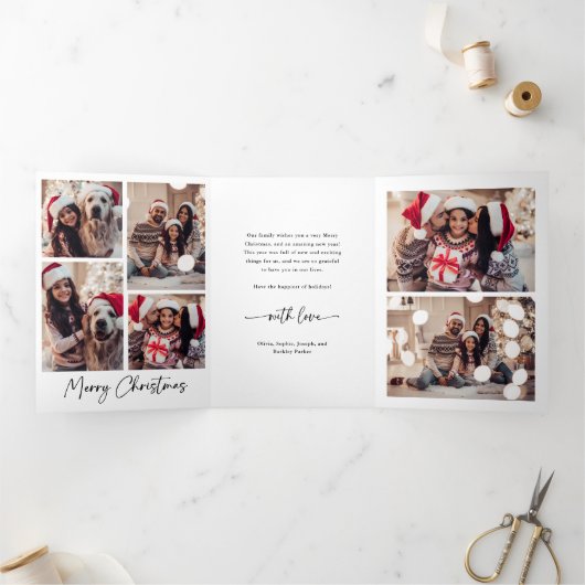 Moderne handtekening | Zwart-wit Multi Foto Drieluik Wenskaart (Binnen)