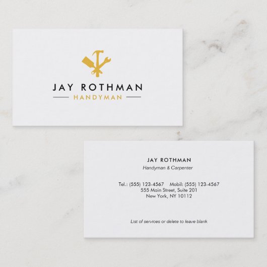 Moderne handyman / Carpenter Tools Home Improvemen Visitekaartje (Voorkant / Achterkant)