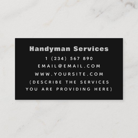 Moderne Handyman Services Zwart-wit minimalistisch Visitekaartje (Achterkant)