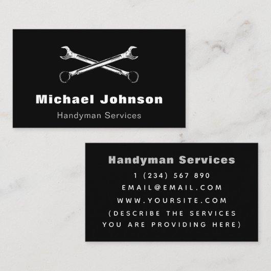Moderne Handyman Services Zwart-wit minimalistisch Visitekaartje (Voorkant / Achterkant)