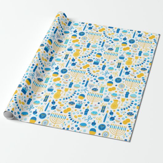 Moderne Hanukkah-cadeauverpakkings papier (Uitgerold)