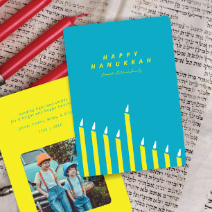 Moderne Hanukkah Kaars Teal & Geel Foto Feestdagenkaart