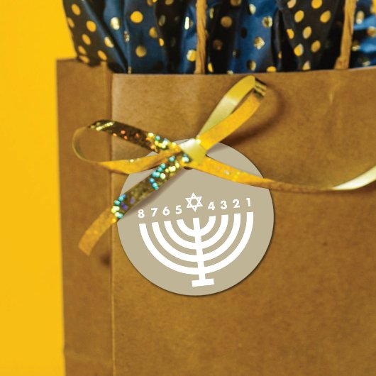 Moderne Hanukkah Menorah Beige Favor Label
