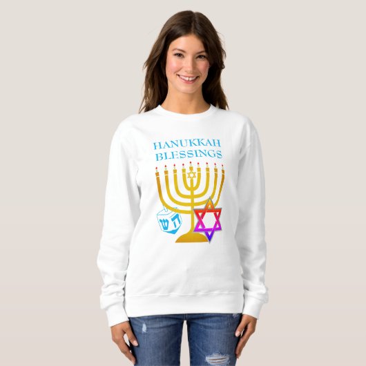 Moderne HANUKKAH Menorah Dreidel Trui (Voorkant volledig)