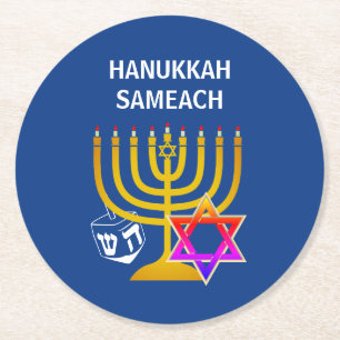 Moderne HANUKKAH SAMEACH Ronde Kartonnen Onderzetter