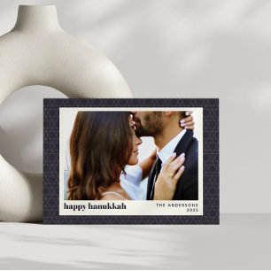 Moderne Hanukkah ster patroon donkerblauw twee fot Feestdagenkaart