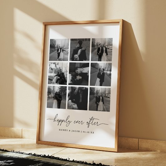 Moderne 'Happily Ever After 9 Foto Collage' Trouwd Poster