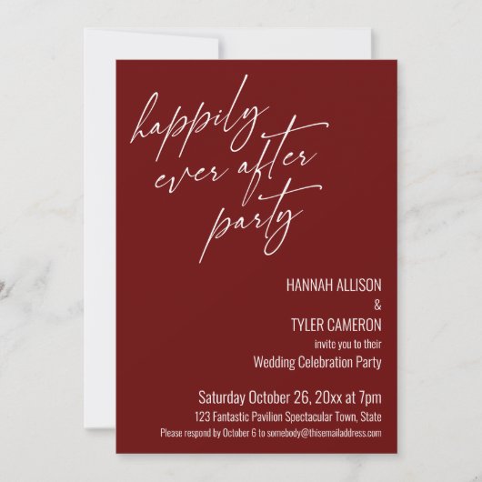 Moderne Happily Ever After Feest Bordeaux Ontvangs Kaart (Voorkant)