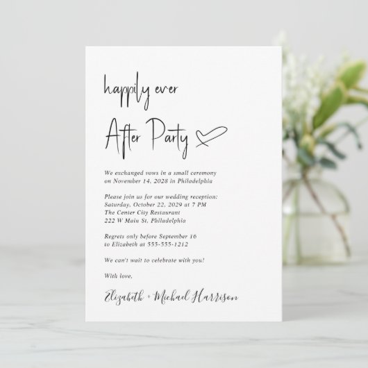 Moderne Happily Ever After Foto Bruiloftsreceptie Aankondiging (Staand voorkant)