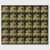 Moderne Happy Birthday Zwart Goud Typografie Cadeaupapier (Vlak)