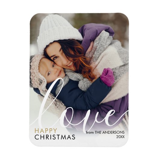Moderne Happy Christmas Foto Script Liefde Chic Magneet (Verticaal)