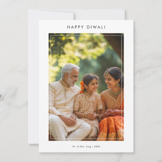 Moderne Happy Dewali Family-fotokaart Feestdagenkaart (Voorkant)