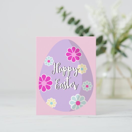 Moderne Happy Easter Egg Illustratie met bloemen Briefkaart (Staand voorkant)