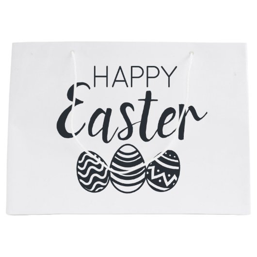 Moderne, Happy Easter Eggs Black White Cute Groot Cadeauzakje (Voorkant)