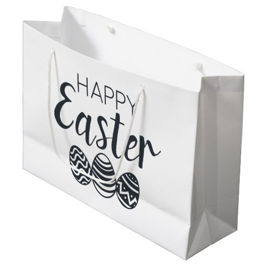 Moderne, Happy Easter Eggs Black White Cute Groot Cadeauzakje (Voorkant Gekanteld)
