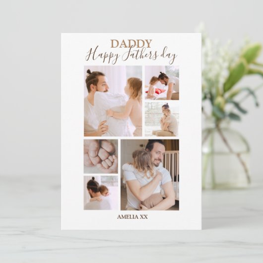 Moderne Happy Fathers Day Photo Collage Feestdagenkaart (Staand voorkant)