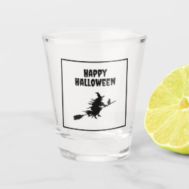 Moderne Happy Halloween Flying Witch op Broom Cat Shot Glas