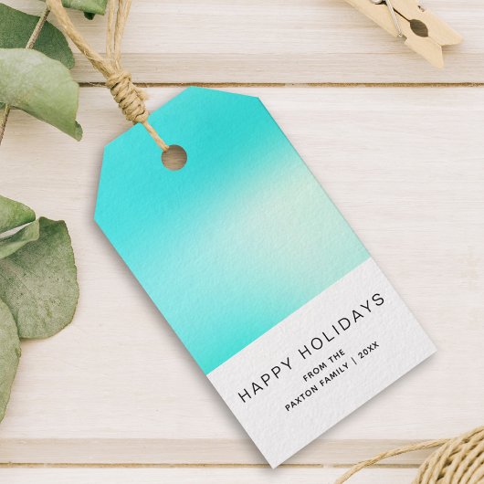 Moderne Happy Holiday Aqua Blue Cadeaulabel