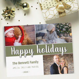 Moderne 'Happy Holidays' Script 3 Foto Collage Briefkaart