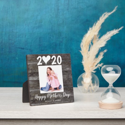 Moderne Happy Moederdag Script Heart Wood Foto Fotoplaat (Insitu)
