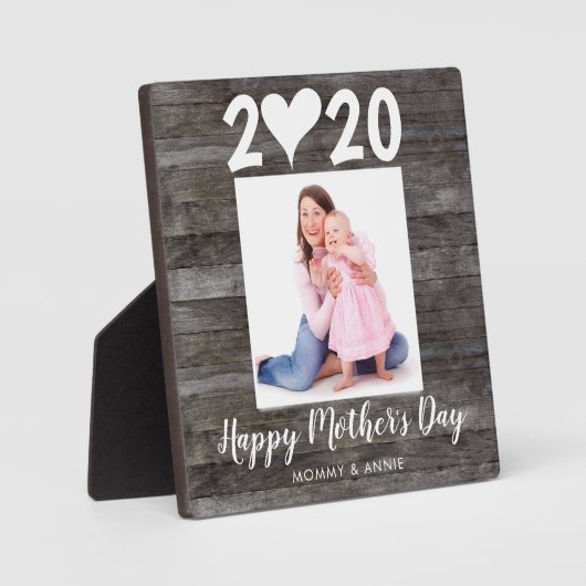 Moderne Happy Moederdag Script Heart Wood Foto Fotoplaat (Voorkant)