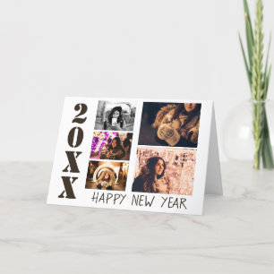 Moderne Happy New Year 5 Photo Collage Holiday Car Feestdagen Kaart
