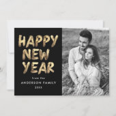 Moderne Happy New Year Black en Gold Photo Feestdagenkaart (Voorkant)
