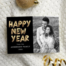 Moderne Happy New Year Black en Gold Photo