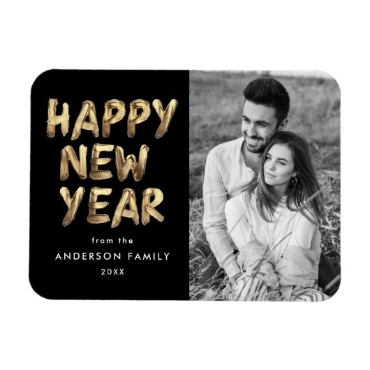 Moderne Happy New Year Black en Gold Photo Magneet (Horizontaal)