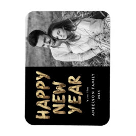 Moderne Happy New Year Black en Gold Photo Magneet