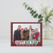 Moderne Happy New Year Foto Red Pset Briefkaart (Staand voorkant)
