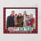 Moderne Happy New Year Foto Red Pset Briefkaart (Voorkant)