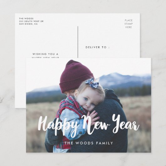 Moderne Happy New Year Holiday foto Briefkaart (Voorkant / Achterkant)