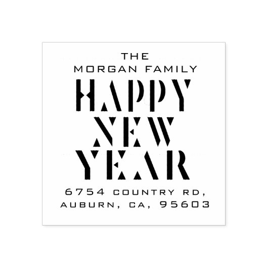 Moderne Happy New Year Return Address Stamp Rubberstempel (Afrduk)