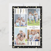 Moderne HAPPY NIEUW JAAR Foto Collage Black Gold Feestdagenkaart (Voorkant)