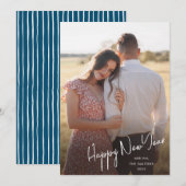 Moderne, Happy Nieuwjaar Eenvoudige scriptfoto Feestdagenkaart (Voorkant / Achterkant)