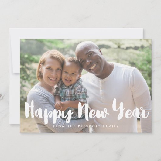 Moderne, Happy Nieuwjaar familiefoikaart Feestdagenkaart (Voorkant)
