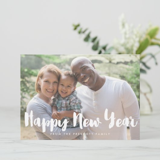 Moderne, Happy Nieuwjaar familiefoikaart Feestdagenkaart (Staand voorkant)