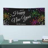Moderne Happy Nieuwjaar kleurrijke vuurwerkpartij Spandoek (Beurs)
