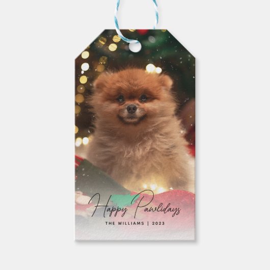 Moderne Happy Pawholidays Hond Huisdier Foto Cadeaulabel (Voorkant)