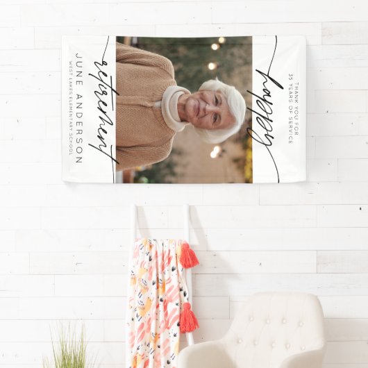 Moderne Happy Retirement Script Foto Spandoek (Insitu)