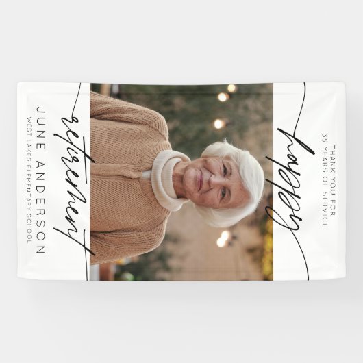 Moderne Happy Retirement Script Foto Spandoek (Horizontaal)