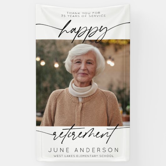Moderne Happy Retirement Script Foto Spandoek (Verticaal)