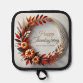 Moderne Happy Thanksgiving Floral Krans Custom Pannenlap (Voorkant)