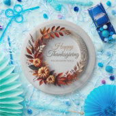 Moderne Happy Thanksgiving Floral Krans Custom Papieren Bordje (Feest)