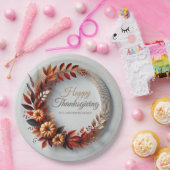 Moderne Happy Thanksgiving Floral Krans Custom Papieren Bordje (Feest)